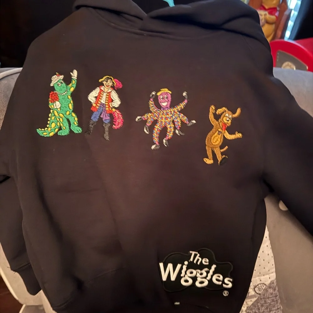 The Wiggles Black Hoodie with Colorful Character Embroidery